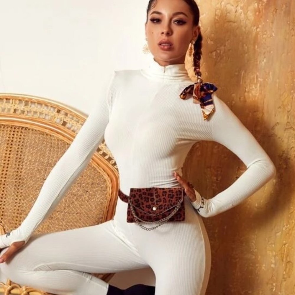 Women's White Long Sleeve Ribbed Bodysuit SMALL THROUGH XXL